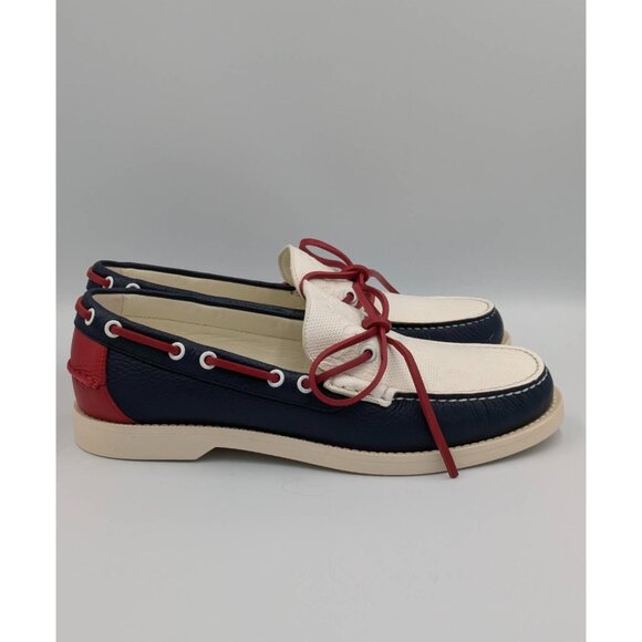 Gucci Men\'s Riverside Moccasin Calfskin GG Boat Shoes Blue/Off White 745968 UK7 main image 12